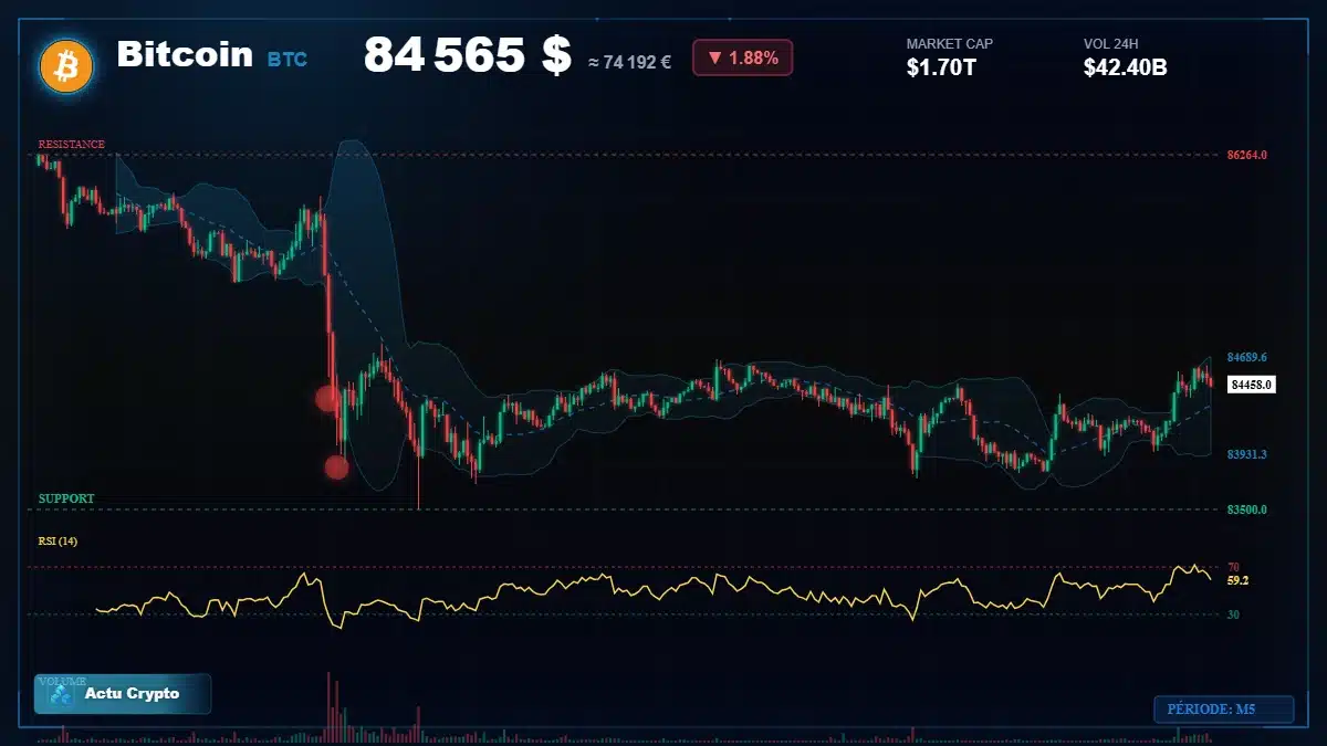 Graphique du cours Bitcoin (BTC) Analyse technique du cours Bitcoin (BTC) avec données de marché récentes