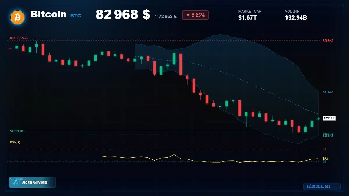 Graphique du cours Bitcoin (BTC) Analyse technique du cours Bitcoin (BTC) avec données de marché récentes