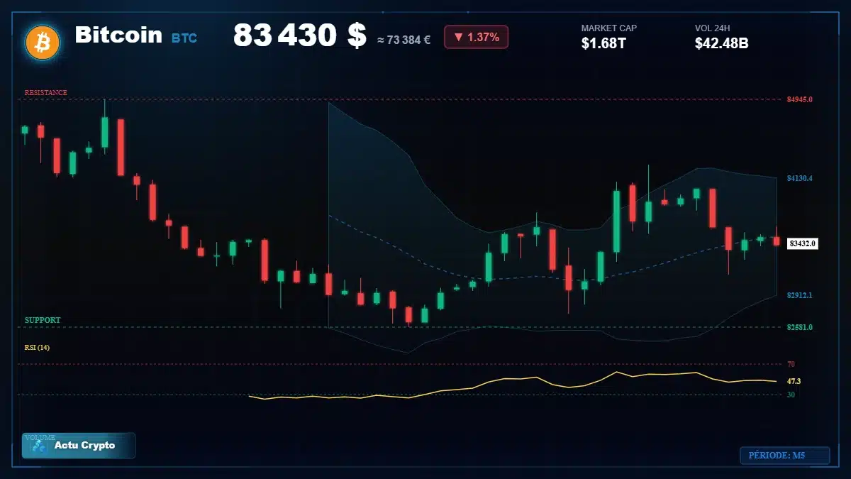 Graphique du cours Bitcoin (BTC) Analyse technique du cours Bitcoin (BTC) avec données de marché récentes