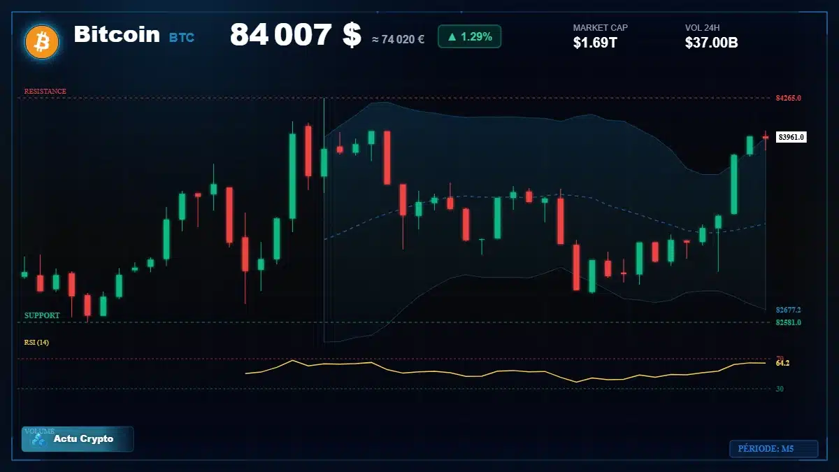 Graphique du cours Bitcoin (BTC) Analyse technique du cours Bitcoin (BTC) avec données de marché récentes