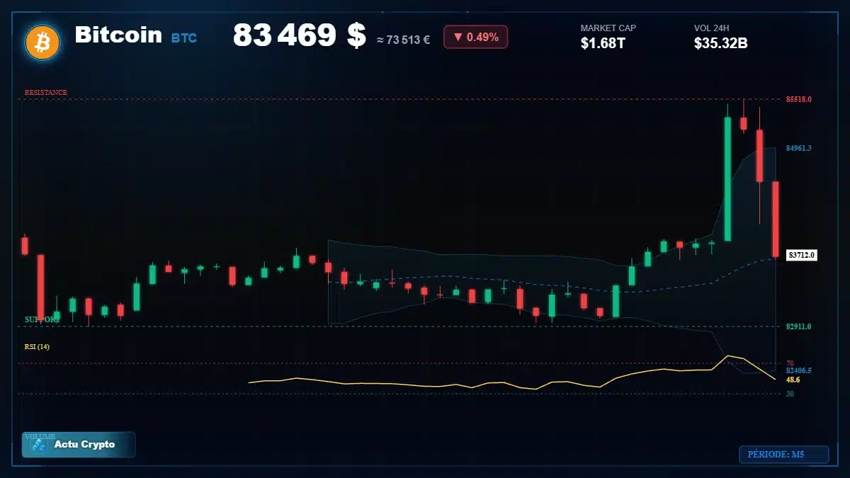 Graphique du cours Bitcoin (BTC) Analyse technique du cours Bitcoin (BTC) avec données de marché récentes