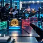 Photo réaliste d’investisseurs réévaluant leur exposition au Bitcoin après la Fed, avec un premier rebond rapidement effacé face à des projections de taux plus restrictives.