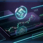 Symbole BNB en 3D devant un graphique haussier, une résistance et un indicateur RSI tendu