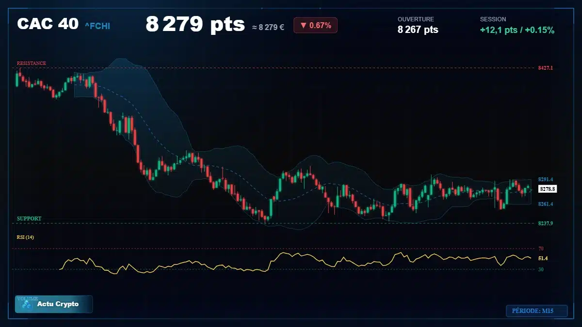 Graphique du cours CAC 40 (^FCHI) Analyse technique du cours CAC 40 (^FCHI) avec données de marché récentes