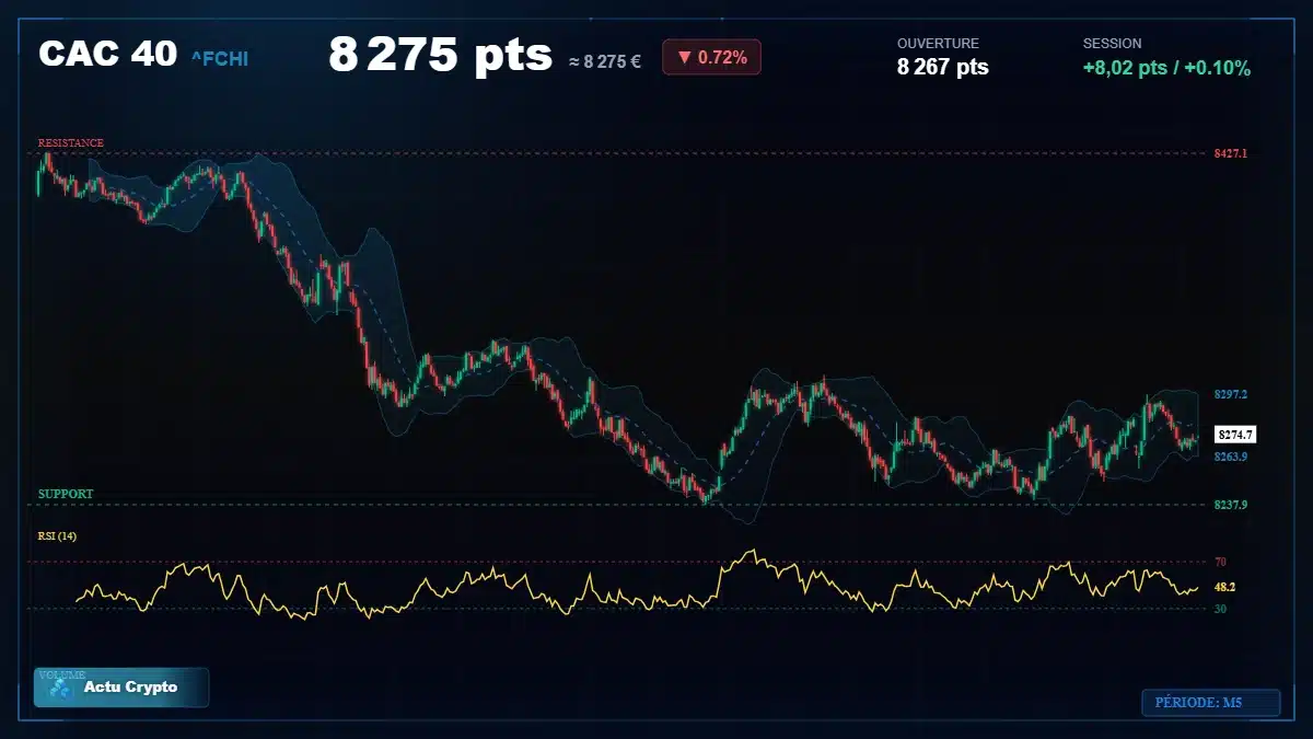 Graphique du cours CAC 40 (^FCHI) Analyse technique du cours CAC 40 (^FCHI) avec données de marché récentes