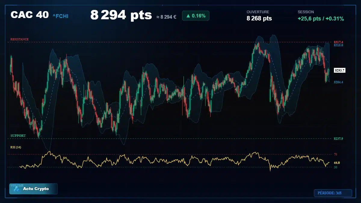Graphique du cours CAC 40 (^FCHI) Analyse technique du cours CAC 40 (^FCHI) avec données de marché récentes