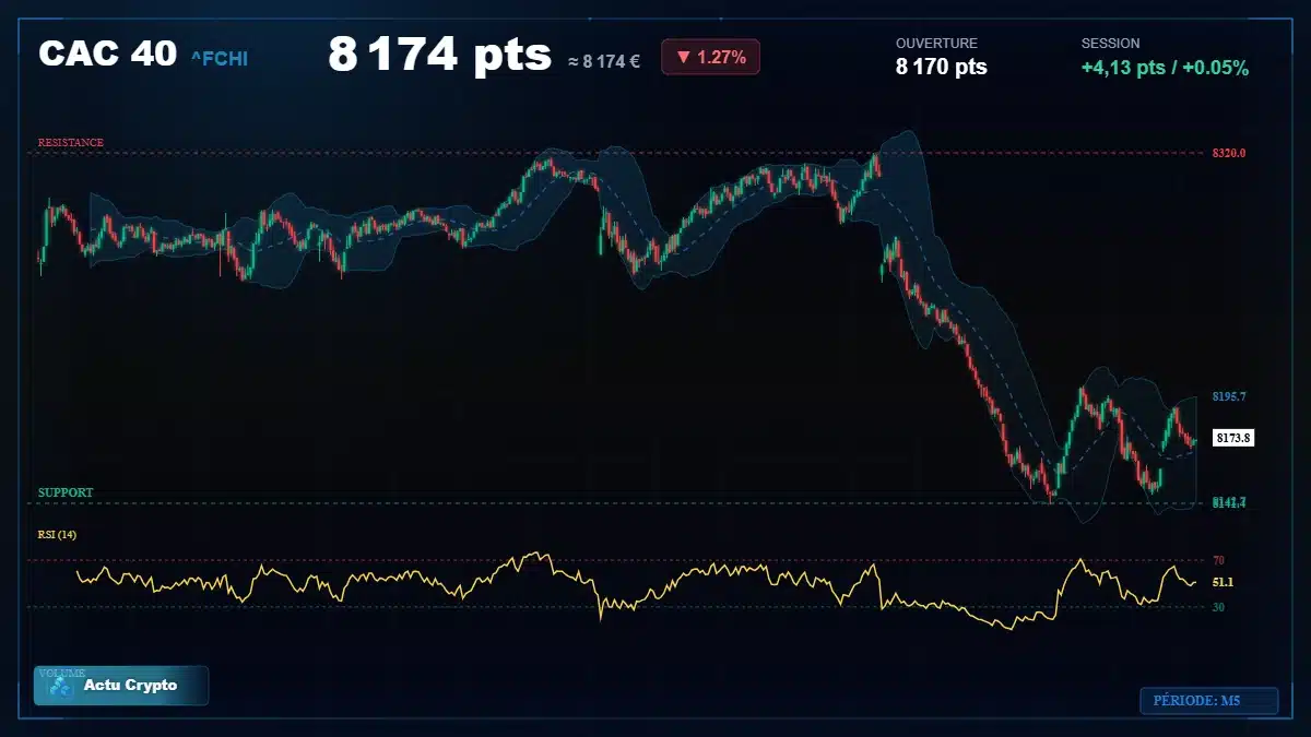 Graphique du cours CAC 40 (^FCHI) Analyse technique du cours CAC 40 (^FCHI) avec données de marché récentes