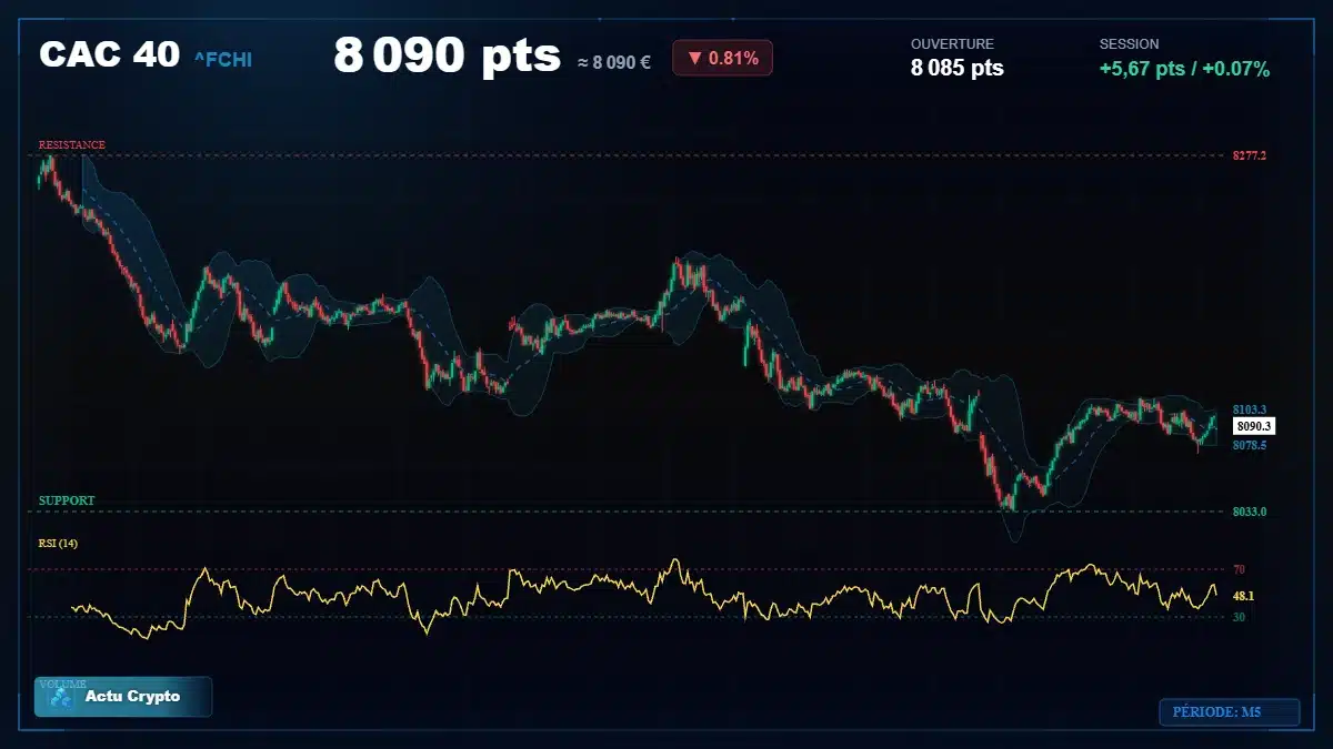 Graphique du cours CAC 40 (^FCHI) Analyse technique du cours CAC 40 (^FCHI) avec données de marché récentes