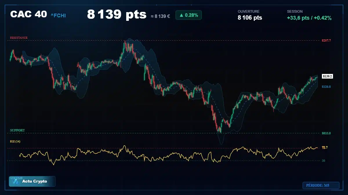 Graphique du cours CAC 40 (^FCHI) Analyse technique du cours CAC 40 (^FCHI) avec données de marché récentes