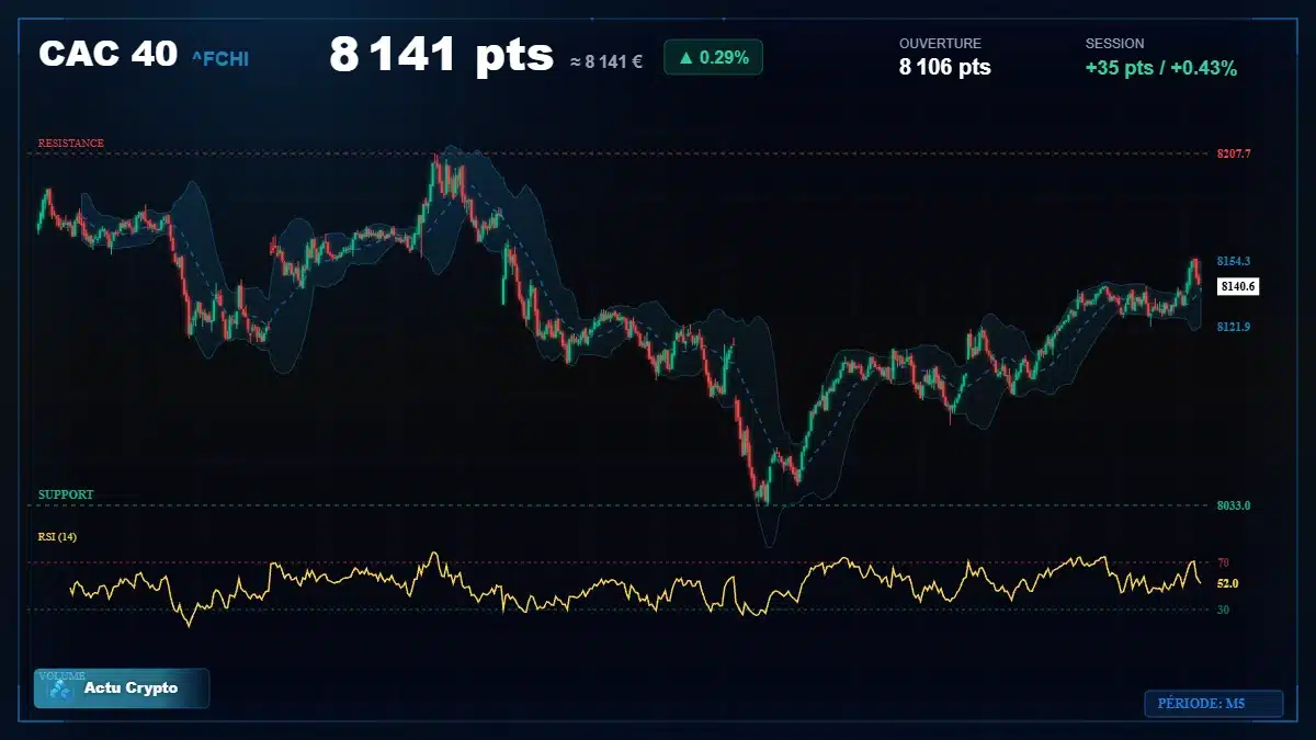 Graphique du cours CAC 40 (^FCHI) Analyse technique du cours CAC 40 (^FCHI) avec données de marché récentes