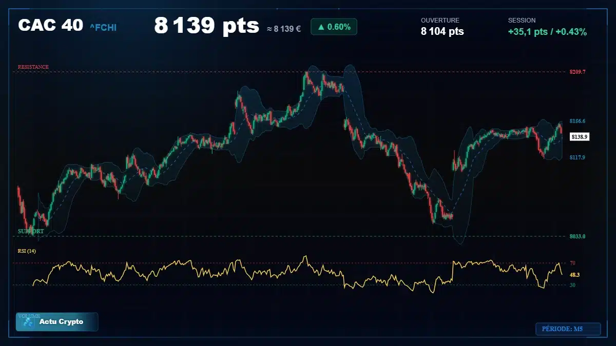 Graphique du cours CAC 40 (^FCHI) Analyse technique du cours CAC 40 (^FCHI) avec données de marché récentes