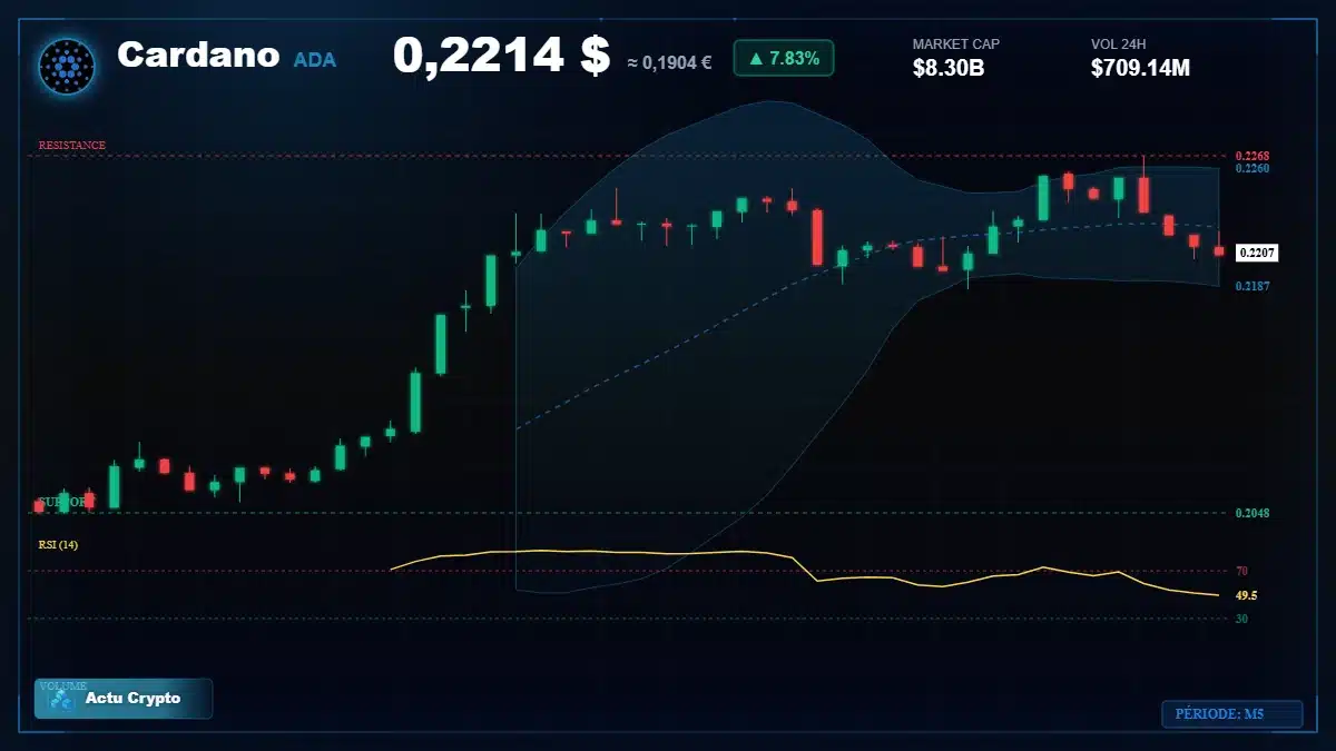 Graphique du cours Cardano (ADA) Analyse technique du cours Cardano (ADA) avec données de marché récentes