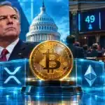 Le CLARITY Act bloqué au Sénat devant des symboles de Bitcoin, XRP et Ethereum