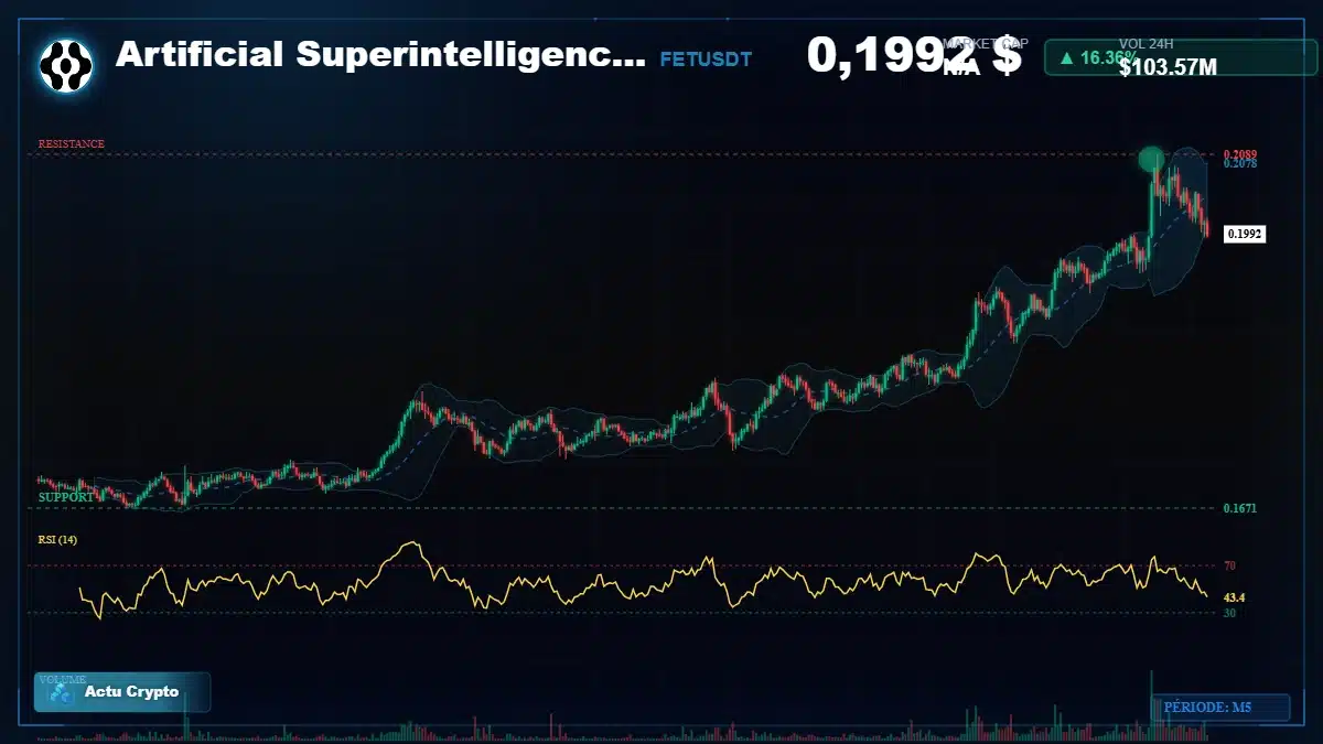 Graphique du cours Artificial Superintelligence Alliance Perpétuel à 0.20 $ Analyse technique du cours de Artificial Superintelligence Alliance Perpétuel de fetch-ai à 0.20 $ aujourd'hui
