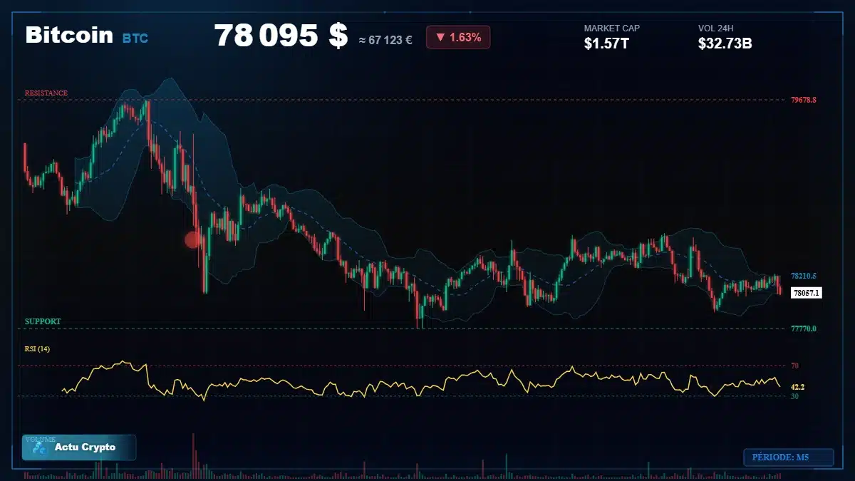 Graphique du cours Bitcoin à 78095 $ Analyse technique du cours de Bitcoin de bitcoin à 78095 $ aujourd'hui