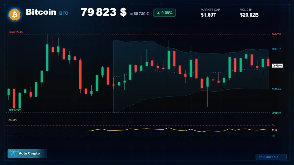 Graphique du cours Bitcoin à 79823 $ Analyse technique du cours de Bitcoin de bitcoin à 79823 $ aujourd'hui