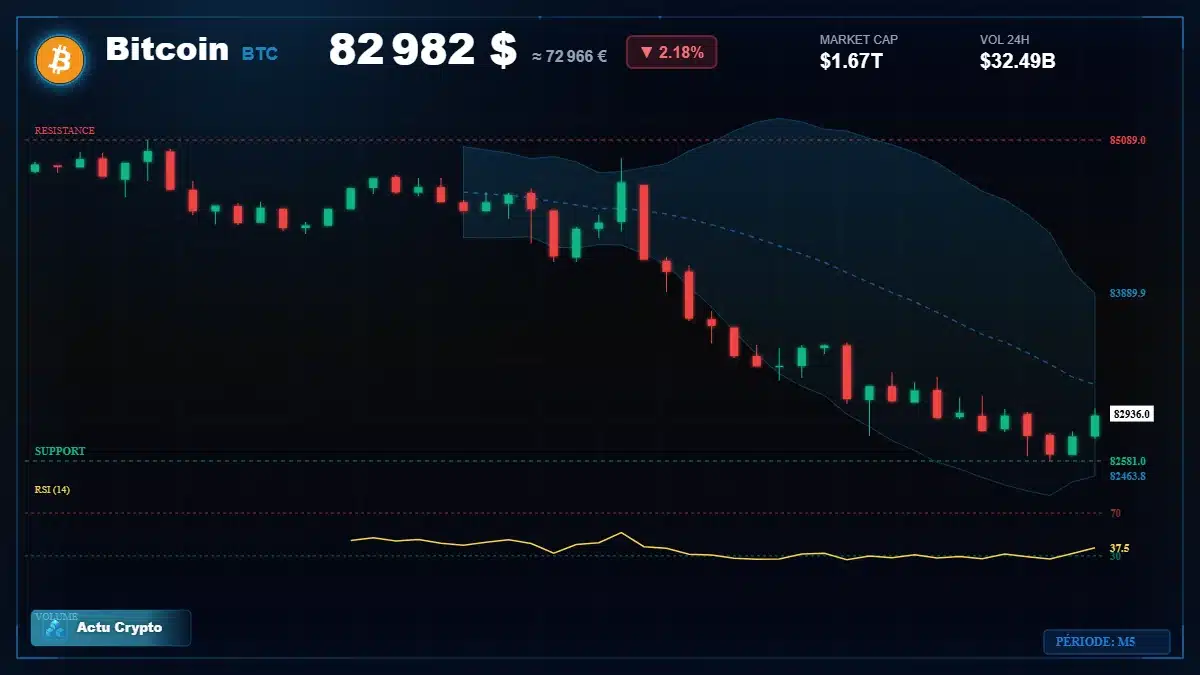 Graphique du cours Bitcoin à 82982 $ Analyse technique du cours de Bitcoin de bitcoin à 82982 $ aujourd'hui