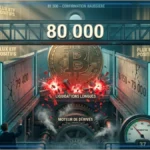 Illustration photo réaliste de Bitcoin autour de 79 400 dollars après la rupture des 80 000 dollars, avec volumes en forte hausse, levier en baisse et support critique vers 78 150 dollars.