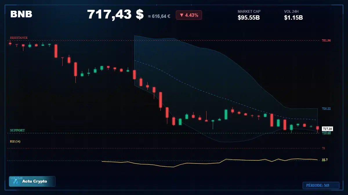 Graphique du cours BNB à 717 $ Analyse technique du cours de BNB de binancecoin à 717 $ aujourd'hui