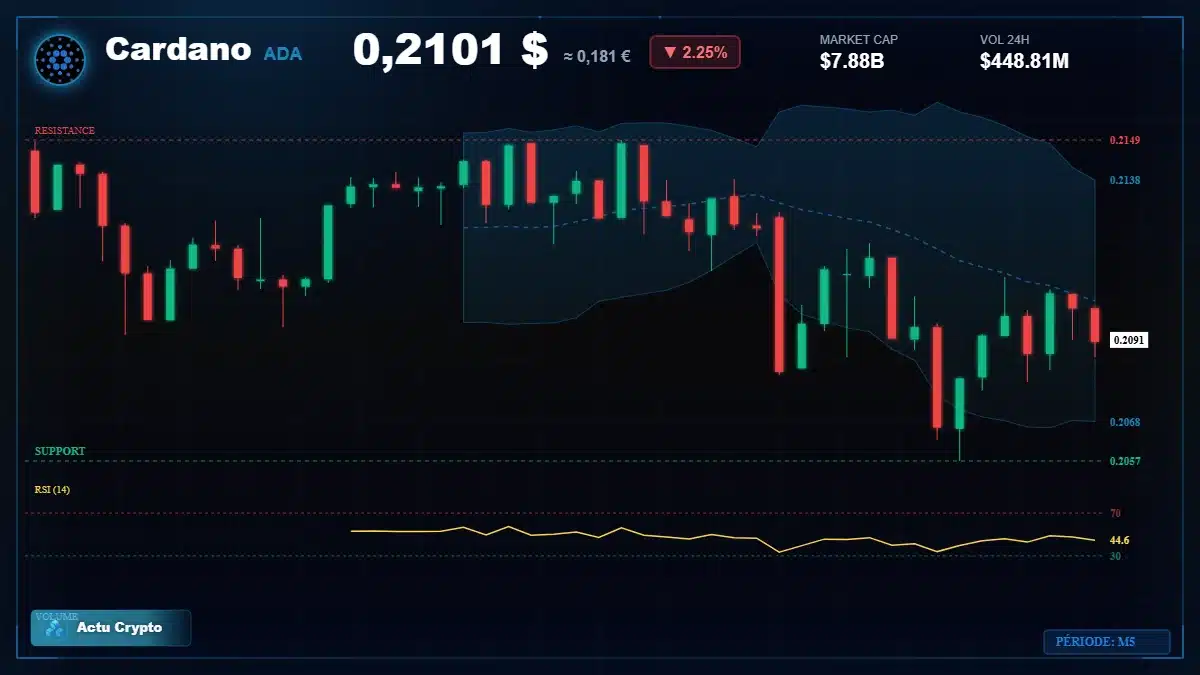 Graphique du cours Cardano à 0.21 $ Analyse technique du cours de Cardano de cardano à 0.21 $ aujourd'hui