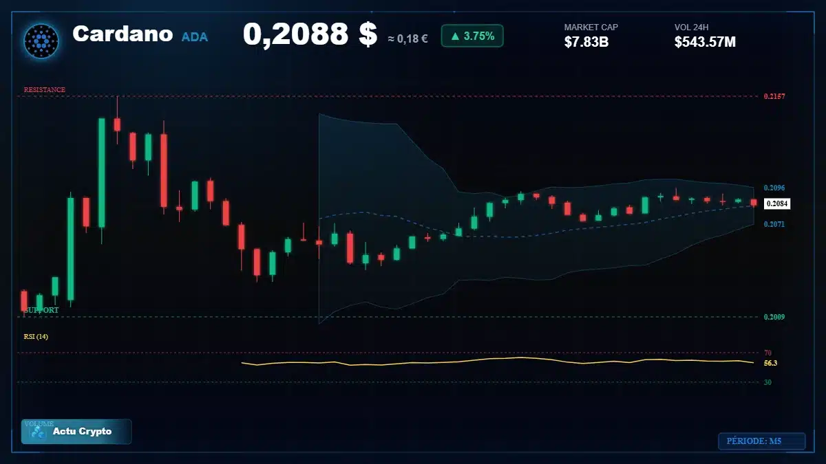 Graphique du cours Cardano à 0.21 $ Analyse technique du cours de Cardano de cardano à 0.21 $ aujourd'hui
