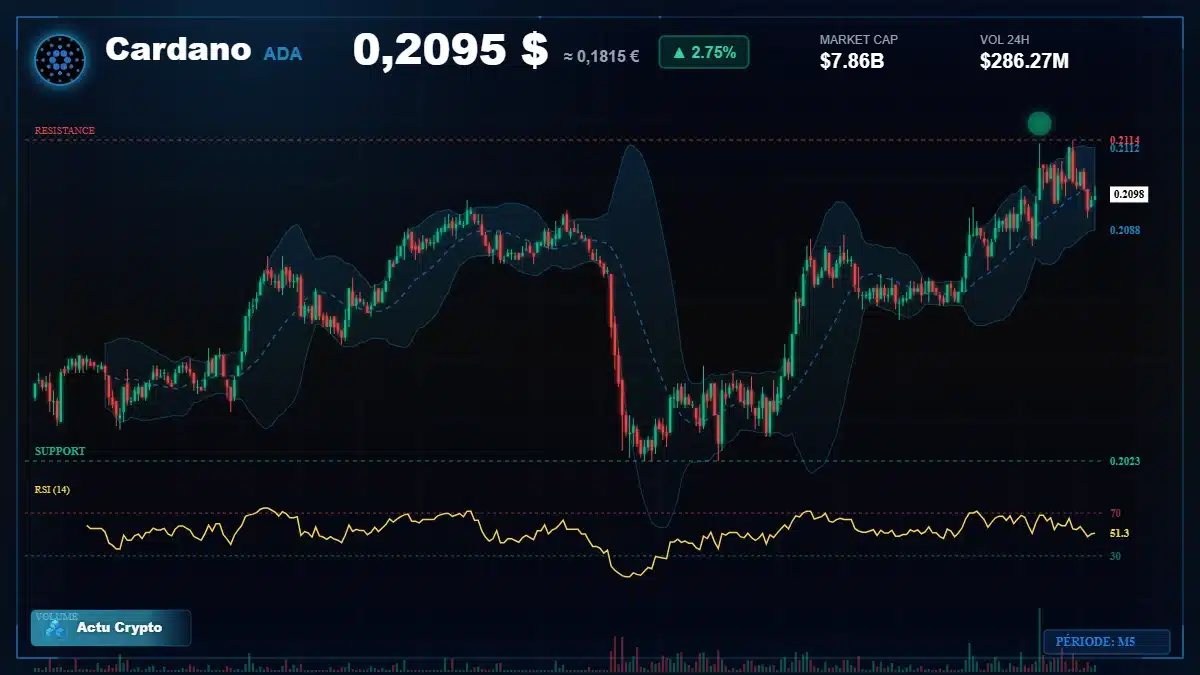 Graphique du cours Cardano à 0.21 $ Analyse technique du cours de Cardano de cardano à 0.21 $ aujourd'hui