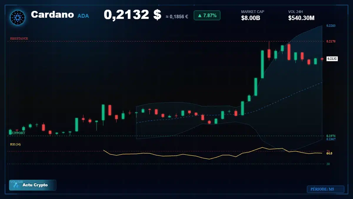 Graphique du cours Cardano à 0.21 $ Analyse technique du cours de Cardano de cardano à 0.21 $ aujourd'hui