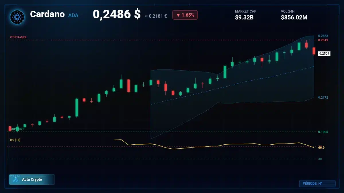 Graphique du cours Cardano à 0.25 $ Analyse technique du cours de Cardano de cardano à 0.25 $ aujourd'hui