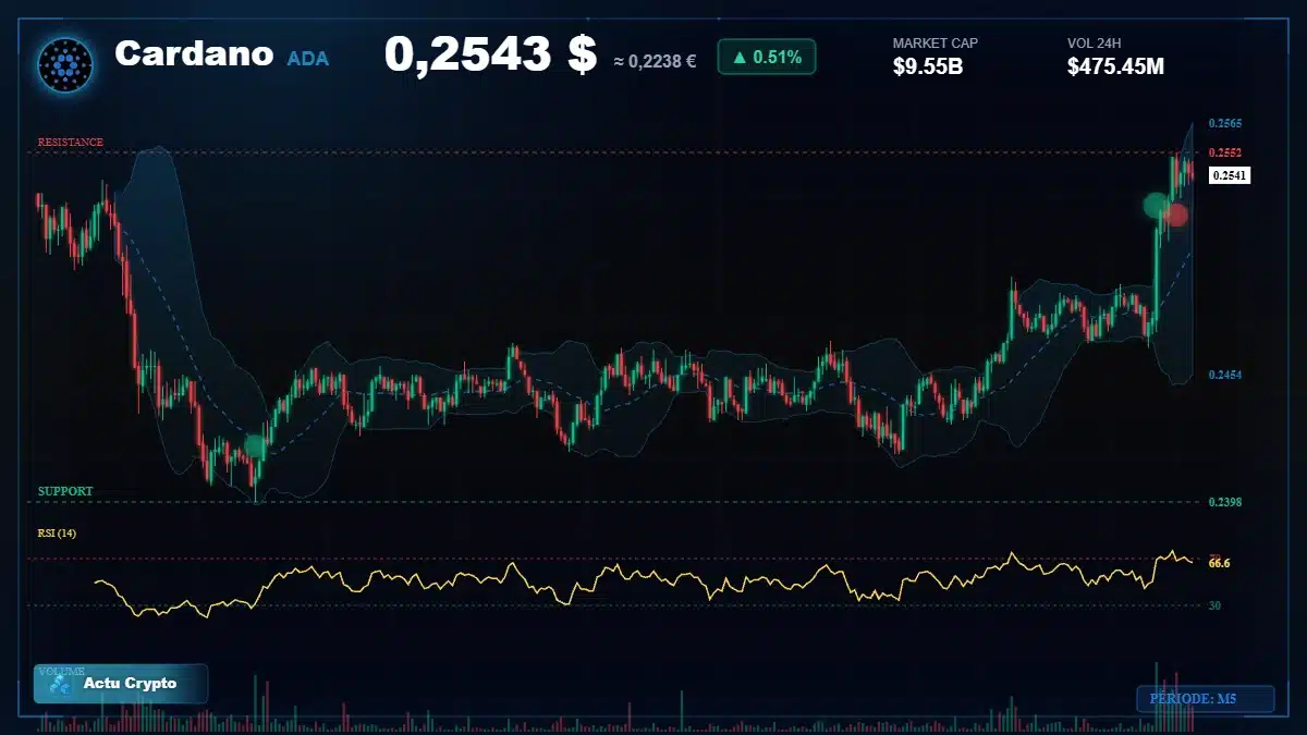 Graphique du cours Cardano à 0.25 $ Analyse technique du cours de Cardano de cardano à 0.25 $ aujourd'hui