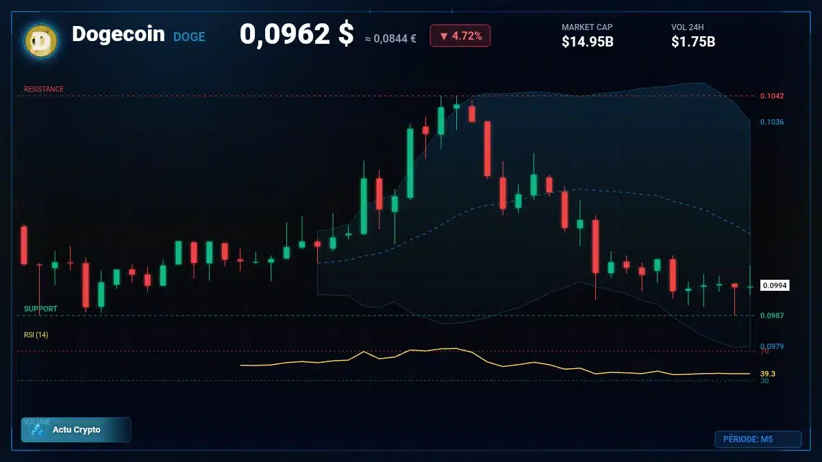 Graphique du cours Dogecoin à 0.10 $ Analyse technique du cours de Dogecoin de dogecoin à 0.10 $ aujourd'hui