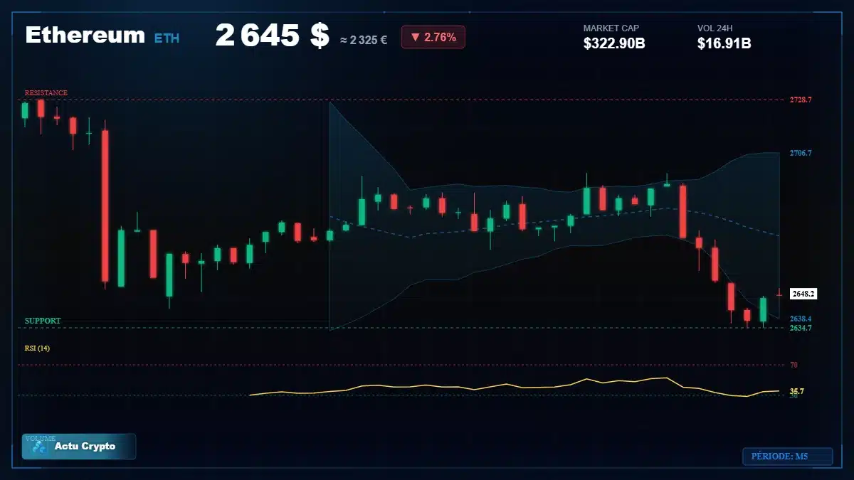 Graphique du cours Ethereum à 2645 $ Analyse technique du cours de Ethereum de ethereum à 2645 $ aujourd'hui
