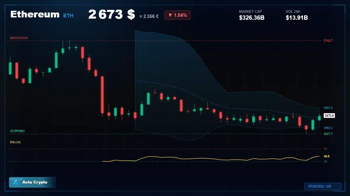 Graphique du cours Ethereum à 2673 $ Analyse technique du cours de Ethereum de ethereum à 2673 $ aujourd'hui