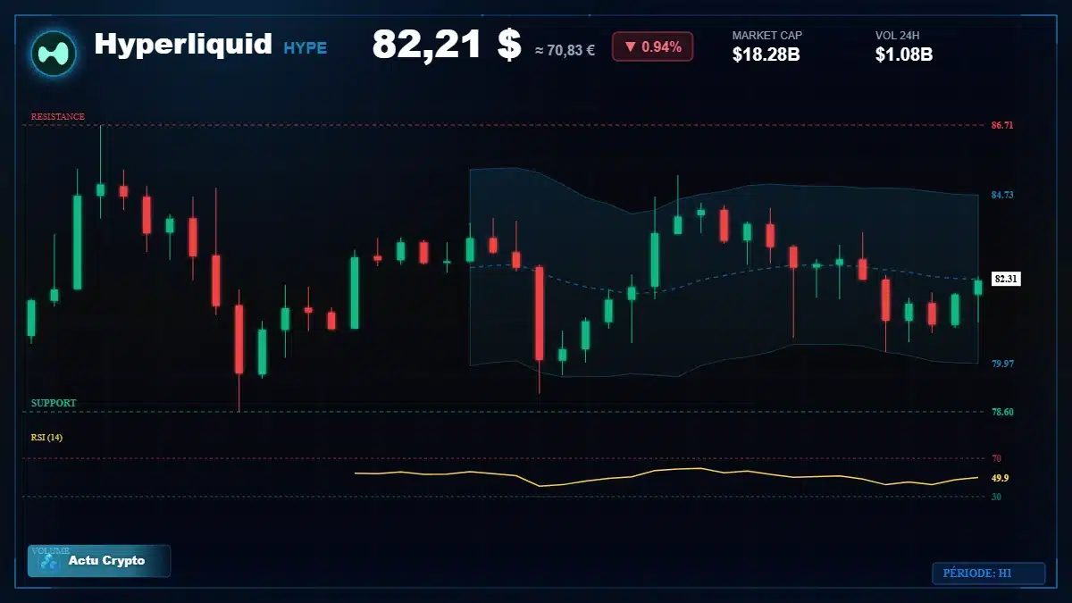Graphique du cours Hyperliquid à 82.21 $ Analyse technique du cours de Hyperliquid de hyperliquid à 82.21 $ aujourd'hui