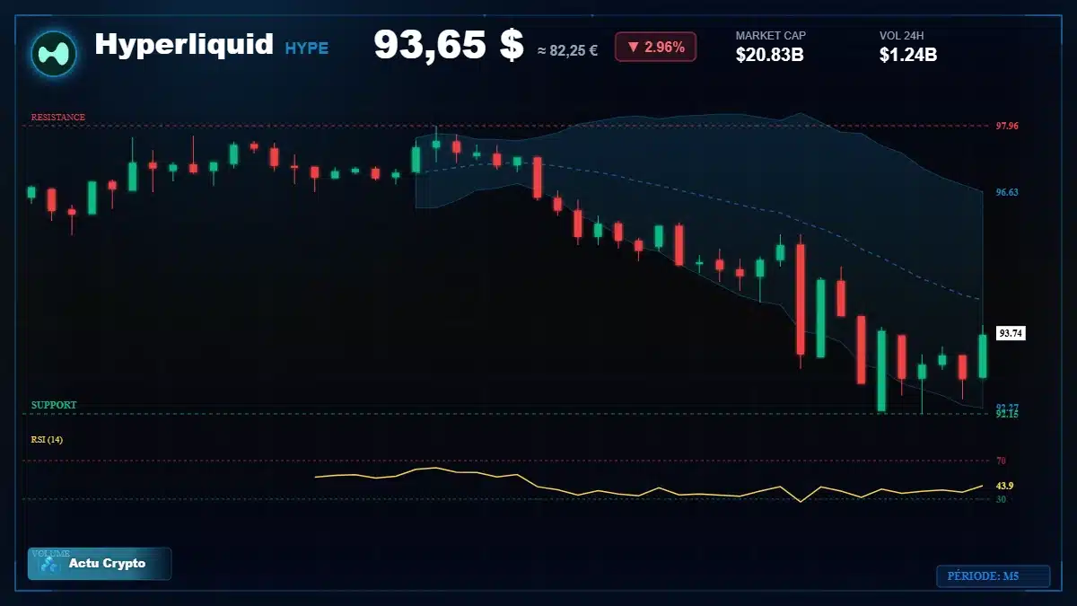 Graphique du cours Hyperliquid à 93.65 $ Analyse technique du cours de Hyperliquid de hyperliquid à 93.65 $ aujourd'hui