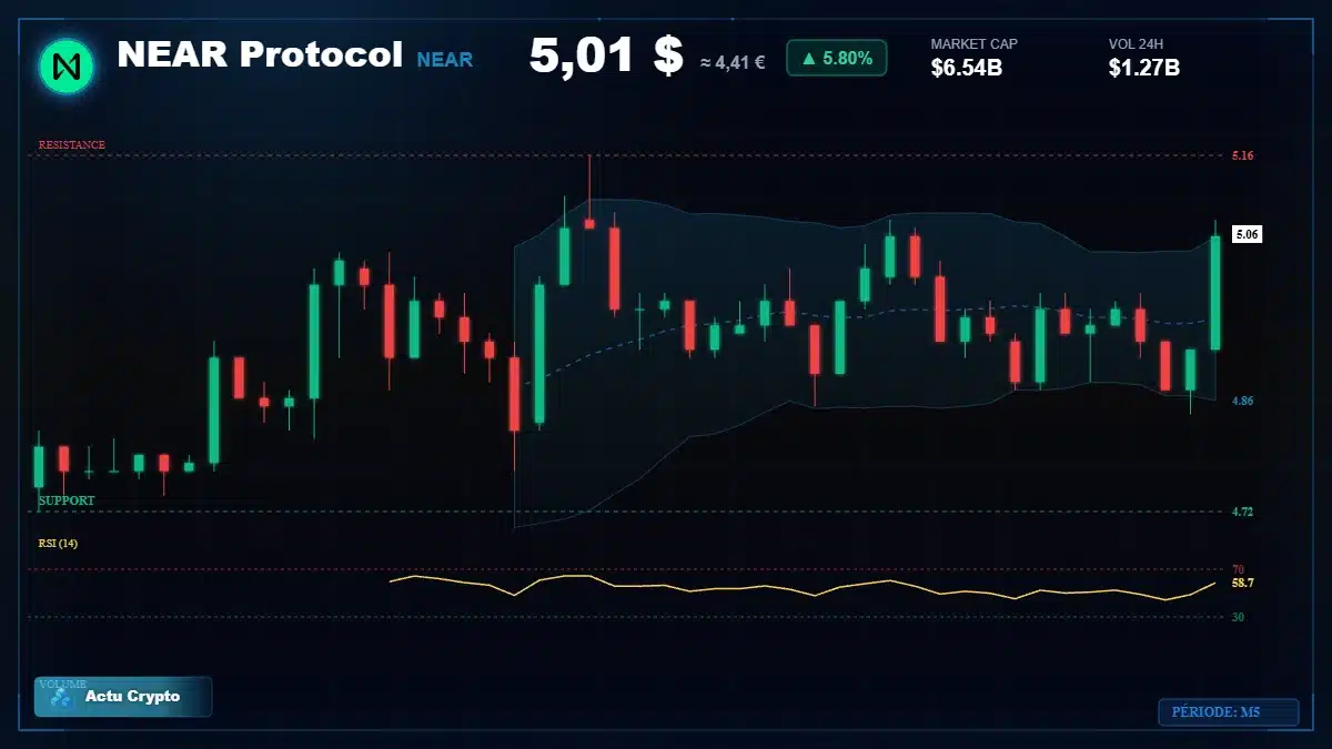 Graphique du cours NEAR Protocol à 5.01 $ Analyse technique du cours de NEAR Protocol de near à 5.01 $ aujourd'hui