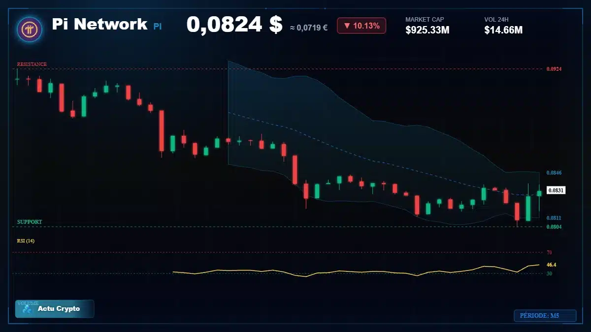 Graphique du cours Pi Network à 0.08 $ Analyse technique du cours de Pi Network de pi-network à 0.08 $ aujourd'hui