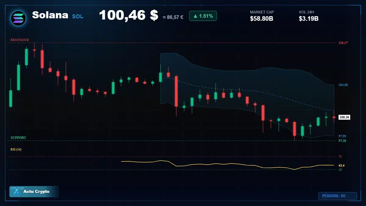 Graphique du cours Solana à 100 $ Analyse technique du cours de Solana de solana à 100 $ aujourd'hui