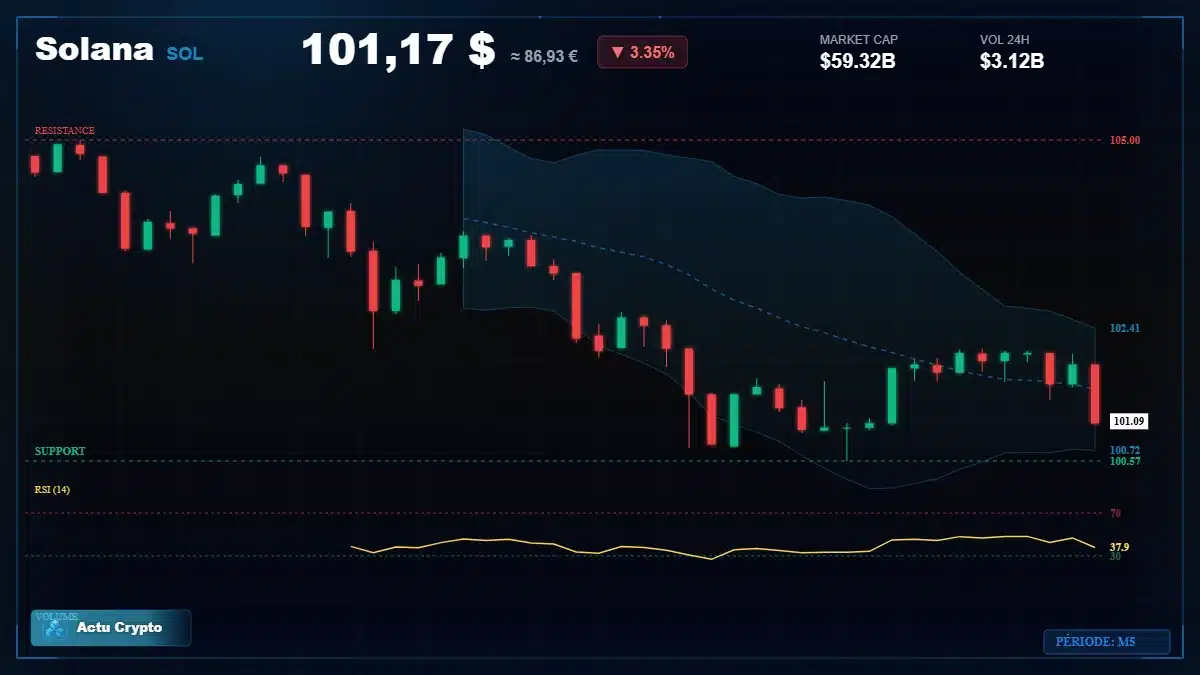 Graphique du cours Solana à 101 $ Analyse technique du cours de Solana de solana à 101 $ aujourd'hui