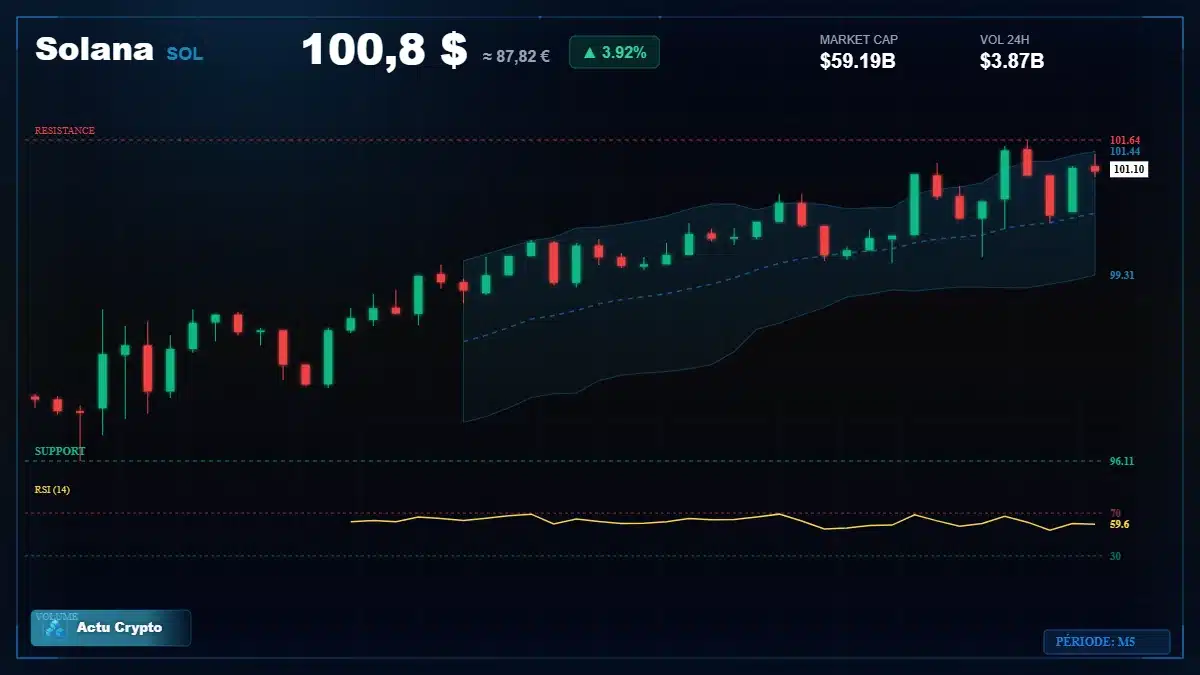 Graphique du cours Solana à 101 $ Analyse technique du cours de Solana de solana à 101 $ aujourd'hui