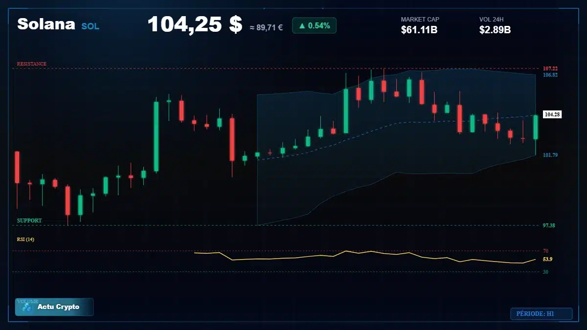 Graphique du cours Solana à 104 $ Analyse technique du cours de Solana de solana à 104 $ aujourd'hui