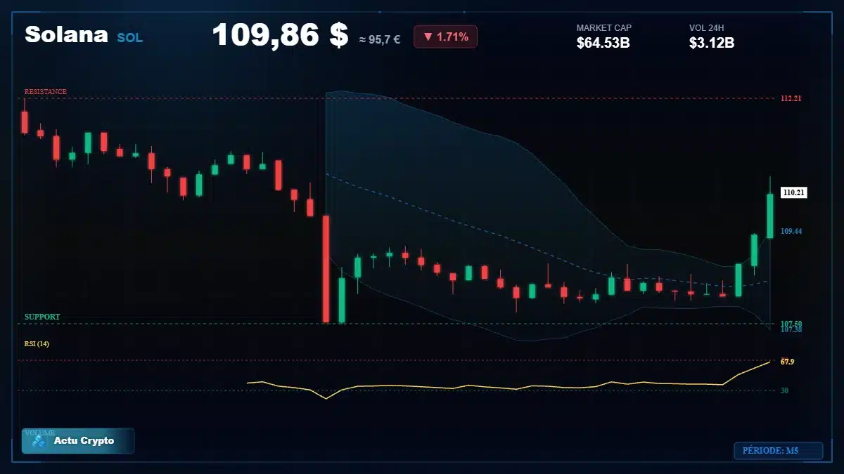 Graphique du cours Solana à 110 $ Analyse technique du cours de Solana de solana à 110 $ aujourd'hui