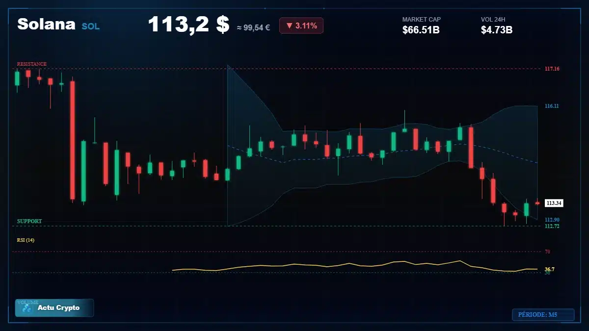 Graphique du cours Solana à 113 $ Analyse technique du cours de Solana de solana à 113 $ aujourd'hui
