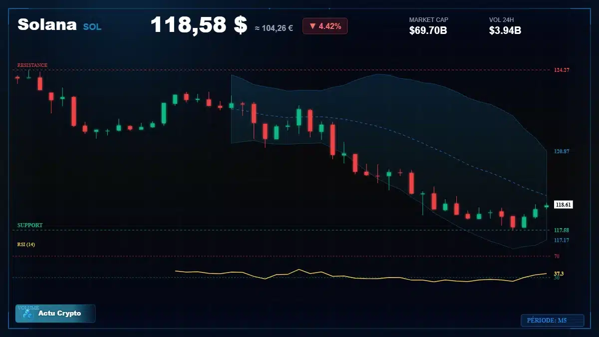 Graphique du cours Solana à 119 $ Analyse technique du cours de Solana de solana à 119 $ aujourd'hui