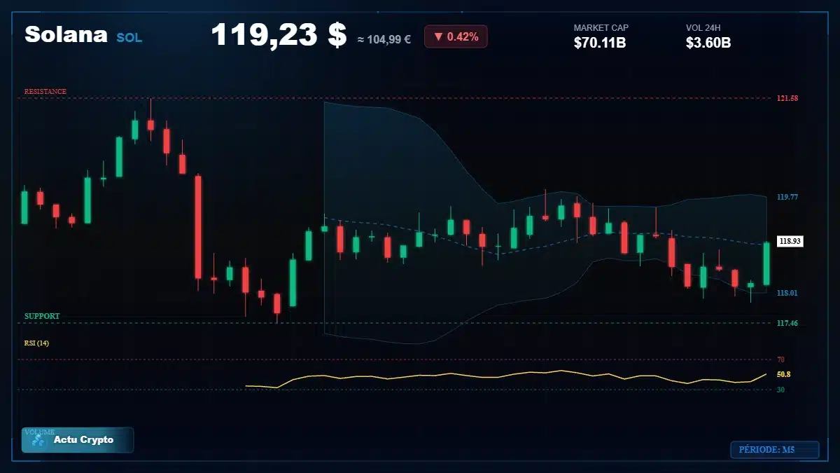 Graphique du cours Solana à 119 $ Analyse technique du cours de Solana de solana à 119 $ aujourd'hui