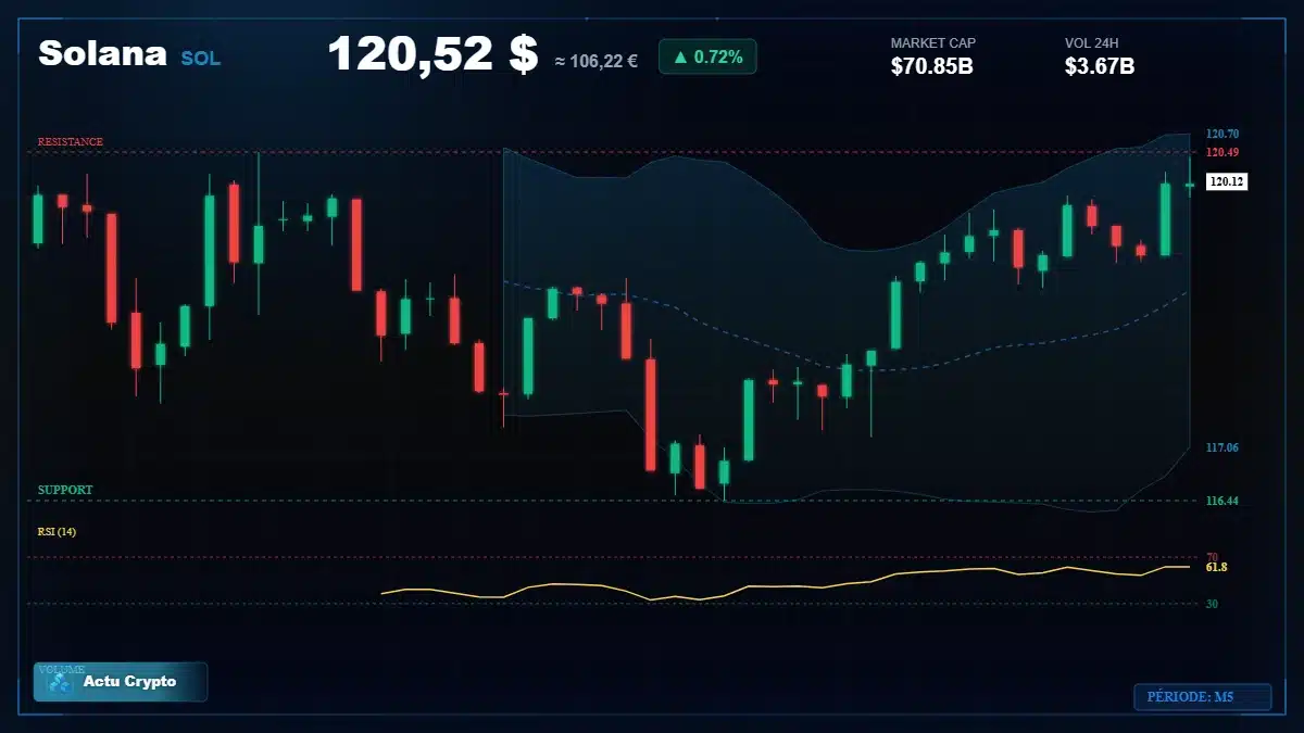 Graphique du cours Solana à 121 $ Analyse technique du cours de Solana de solana à 121 $ aujourd'hui