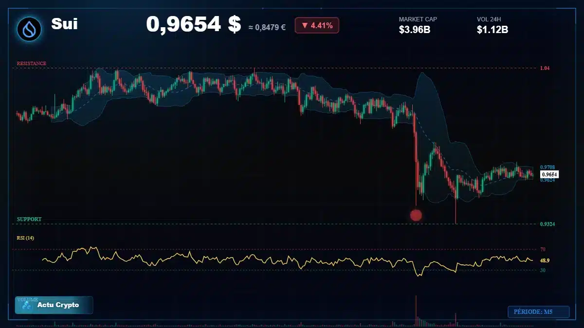 Graphique du cours Sui à 0.97 $ Analyse technique du cours de Sui de sui à 0.97 $ aujourd'hui