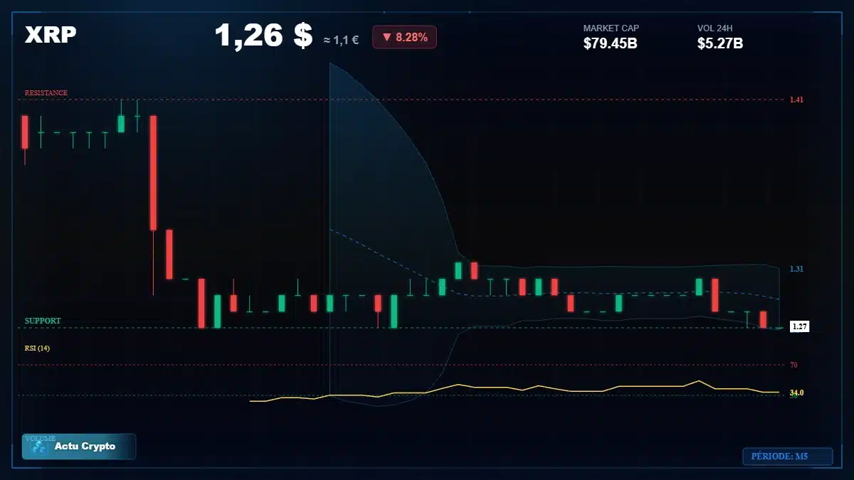 Graphique du cours XRP à 1.26 $ Analyse technique du cours de XRP de ripple à 1.26 $ aujourd'hui