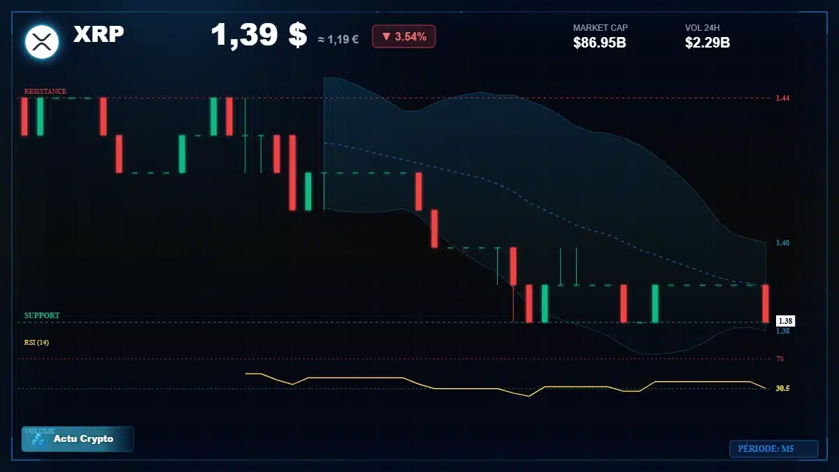 Graphique du cours XRP à 1.39 $ Analyse technique du cours de XRP de ripple à 1.39 $ aujourd'hui