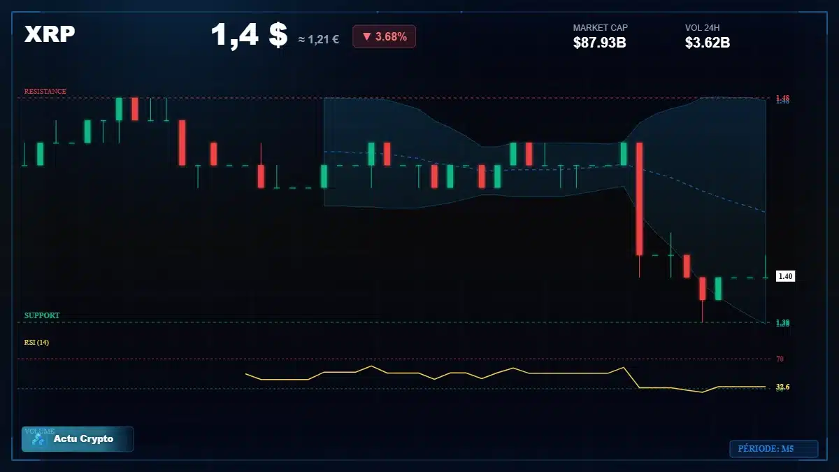 Graphique du cours XRP à 1.40 $ Analyse technique du cours de XRP de ripple à 1.40 $ aujourd'hui