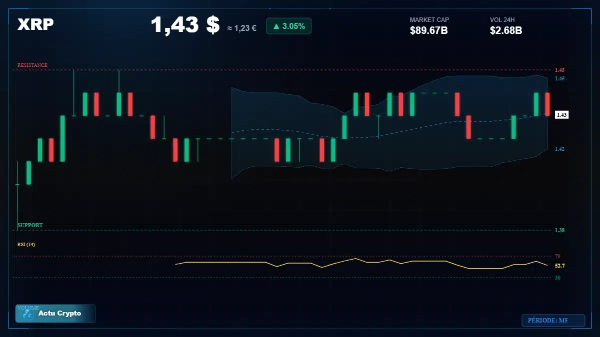Graphique du cours XRP à 1.43 $ Analyse technique du cours de XRP de ripple à 1.43 $ aujourd'hui